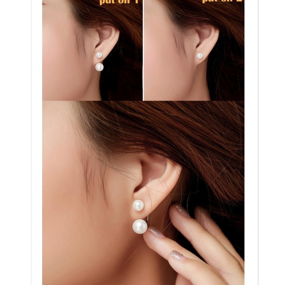 Front Back Double Pearl Studs Earrings - Picture 2 of 6